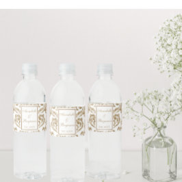 Elegant White och Guld Faux Glitter Bröllop Vattenflaskor Etikett