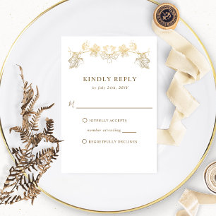 Elegant White och Guld Gilded Löv, Bröllop OSA Kort