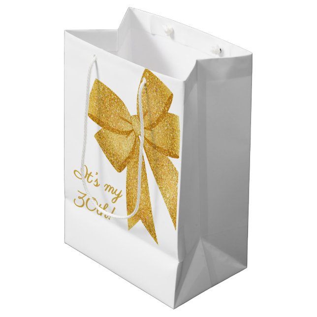 Elegant White och Guld Glitter Bow Birthday (Framsidan Vinklad)