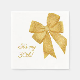 Elegant White och Guld Glitter Bow Birthday Pappersservett