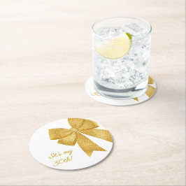 Elegant White och Guld Glitter Bow Birthday Underlägg Papper Rund