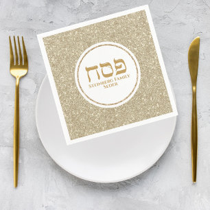 Elegant White och Guld Glitter Hebrew Pesach Pappersservett