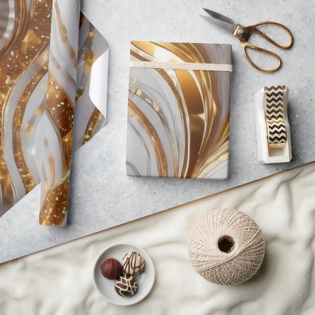 Elegant White och Guld Glitter Marble Mönster Presentpapper (Hantverk)