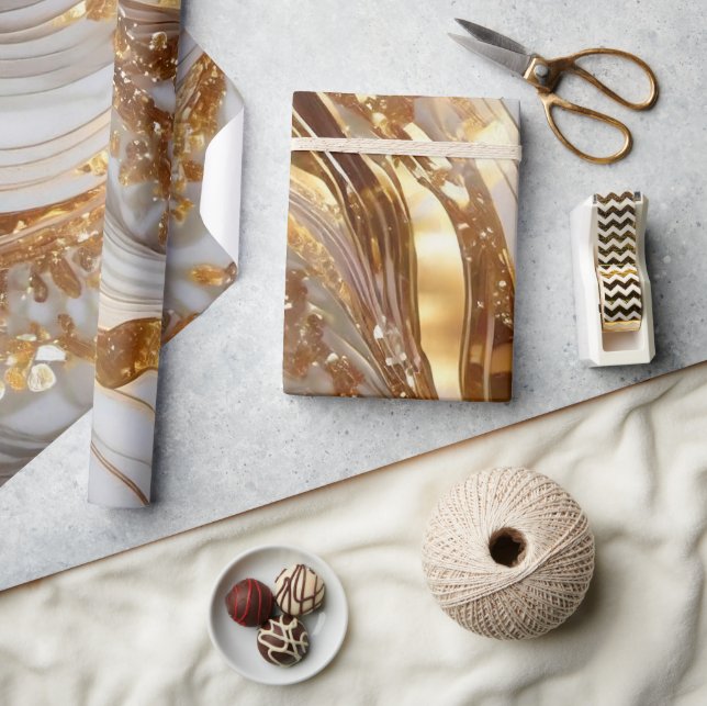 Elegant White och Guld Glitter Marble Mönster Presentpapper (Hantverk)