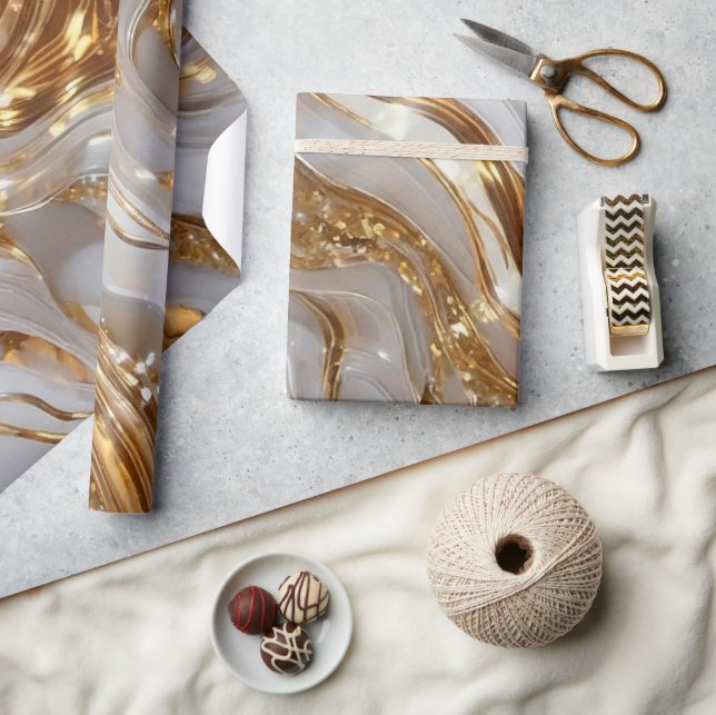 Elegant White och Guld Glitter Marble Mönster Presentpapper (Hantverk)