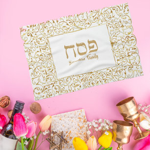Elegant White och Guld Jewish Passover Kökshandduk
