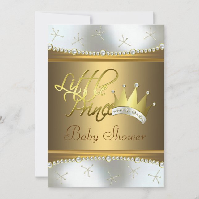 Elegant White och Guld Little Prince Baby Shower Inbjudningar (Framsida)
