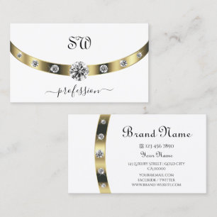 Elegant White och Guld med Initialer Rhinestones Visitkort