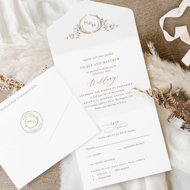 Elegant White och Guld Monogram Bröllop med OSA (Skapare uppladdad)