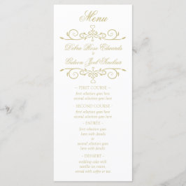Elegant White och Guld Monogram Bröllop Menu Meny
