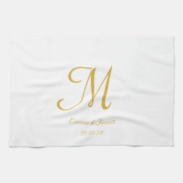 Elegant White och Guld Monogram Namn  Kökshandduk