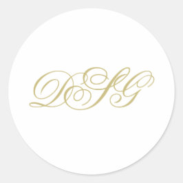 Elegant White och Guld Monogram Runt Klistermärke