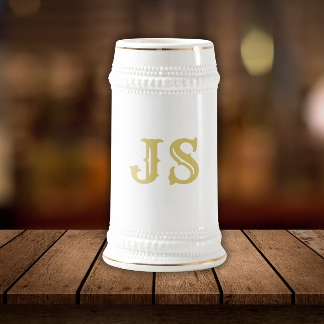 Elegant White och Guld Monogram Sejdel (Elegant White and Gold Monogram Beer Stein)