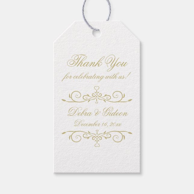 Elegant White och Guld Monogram Tack Presentetikett (Framsidan)
