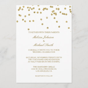 Elegant White och Guld Polka-dots Confetti Bröllop Inbjudningar