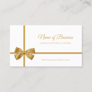 Elegant White och Guld Ribbon Gift Wrapped Bow Visitkort