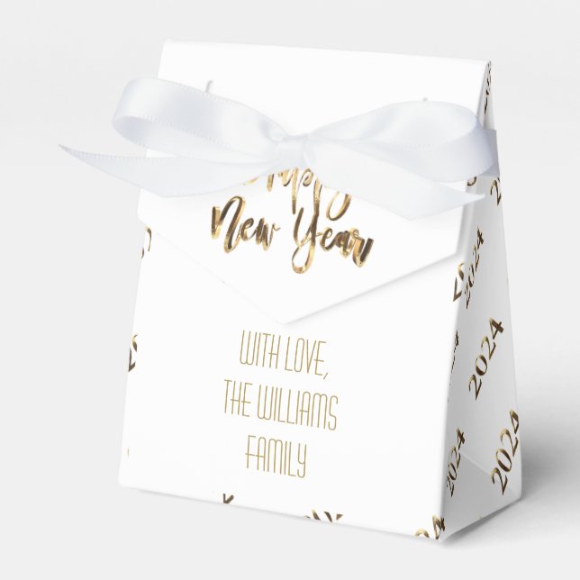 Elegant White och Guld Script Gott nytt år 2024 Presentaskar (Framsidan Sidan)