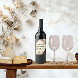 Elegant White och Lila blommor på Marble Vin Vinflaska Etikett