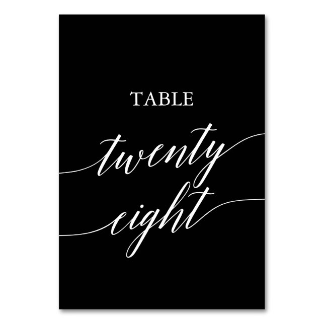 Elegant White on Black Calligraphy Bord 28 Bordsnummer (Framsidan)