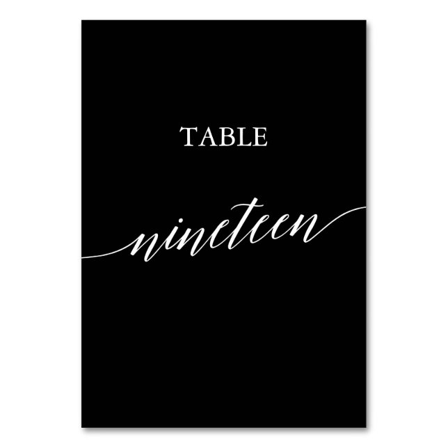 Elegant White on Black Calligraphy Bord Nineteen Bordsnummer (Framsidan)