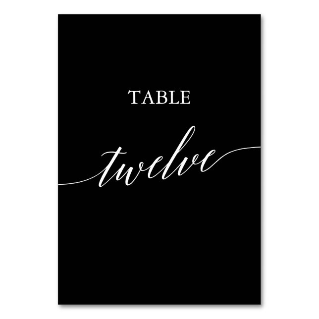 Elegant White on Black Calligraphy Bord Tolve Bordsnummer (Framsidan)