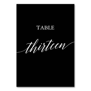 Elegant White on Black Calligraphy Bord Tretton Bordsnummer