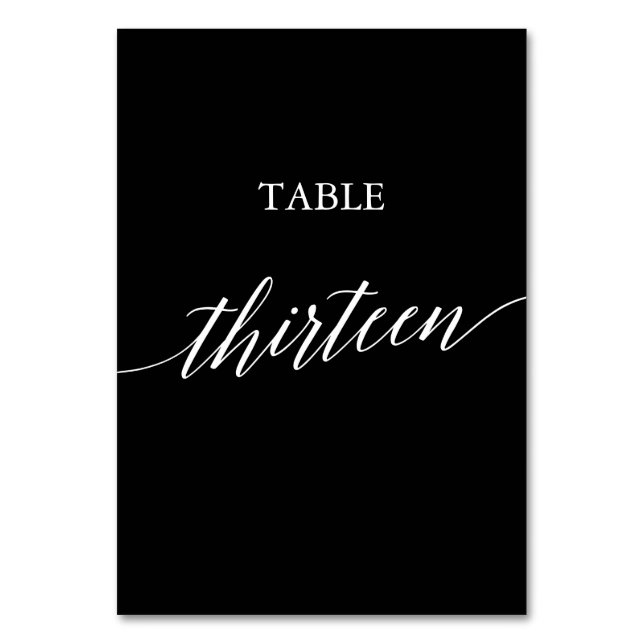Elegant White on Black Calligraphy Bord Tretton Bordsnummer (Framsidan)