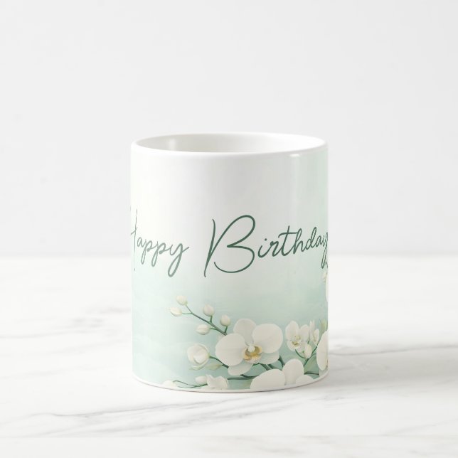 Elegant White Orchid Birthday Mug Kaffemugg (Center)