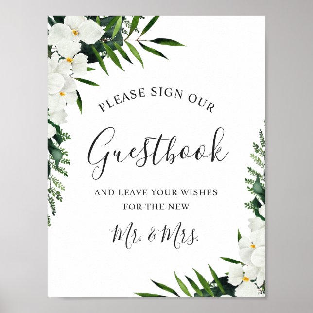 Elegant White Orchid Bohemian Underteckna vår gäst Poster (Framsidan)