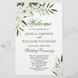 Elegant White Orchid Boho Bröllop Ceremony Program