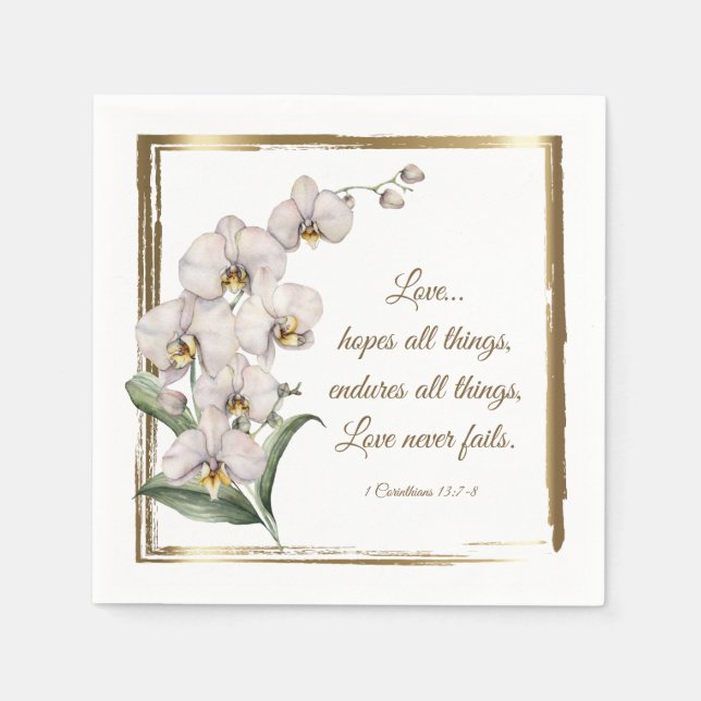Elegant White Orchids Bible Verse Bröllop Pappersservett (Framsidan)