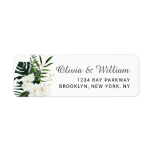 Elegant White Orchids Bohemian Blommigt Bröllop Returadress Etikett