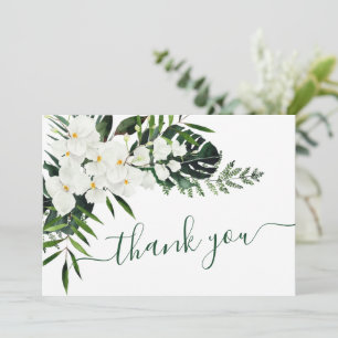 Elegant White Orchids Bohemian Bröllop Blommigt Tack Kort