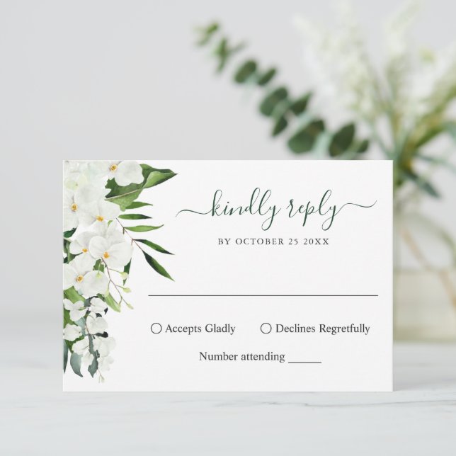 Elegant White Orchids Bohemian Bröllop OSA Card Kort (Stående Fram)