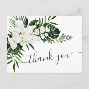 Elegant White Orchids Bohemian Bröllop Tack Vykort