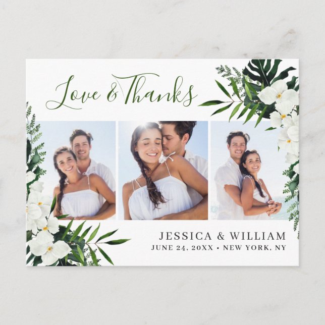 Elegant White Orchids Bohemian Bröllop Tack Vykort (Framsida)