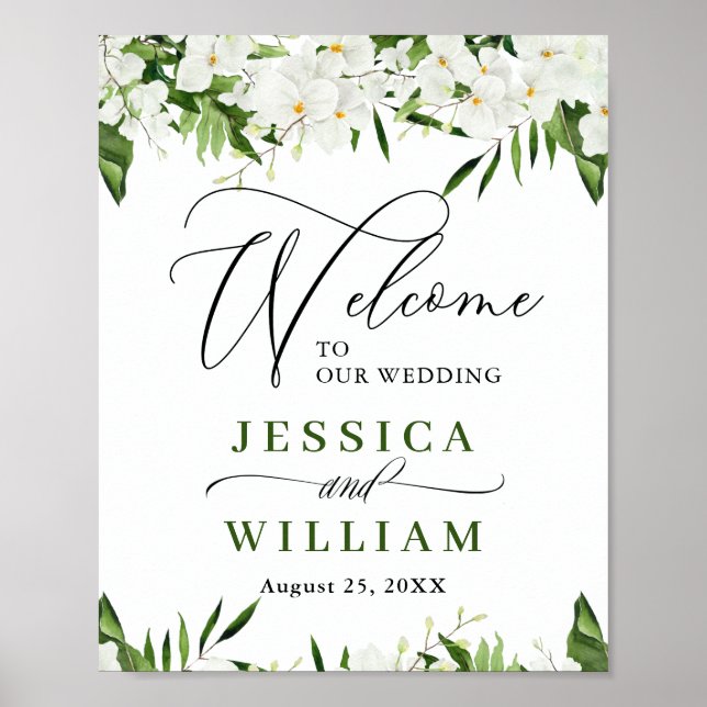 Elegant White Orchids Bohemian Bröllop Welcome Poster (Framsidan)