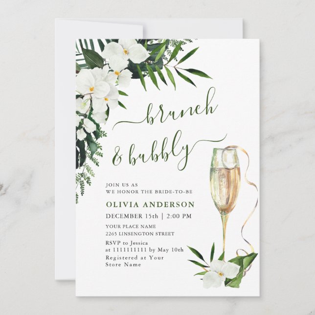 Elegant White Orchids Bohemian BRUNCH & BUBBLY Inbjudningar (Framsida)