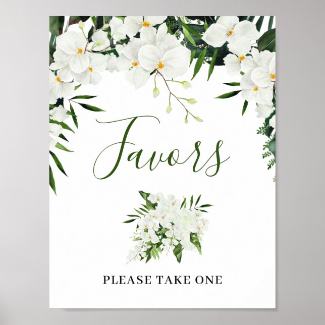 Elegant White Orchids Bohemian Favors Bröllop Sign Poster (Framsidan)