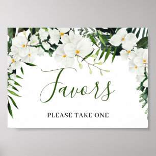 Elegant White Orchids Bohemian Favors Bröllop Sign Poster