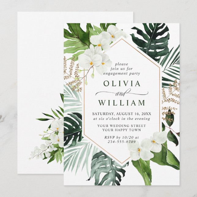 Elegant White Orchids Bohemian FÖRLOVNINGSFEST Inbjudningar (Fram/baksida)