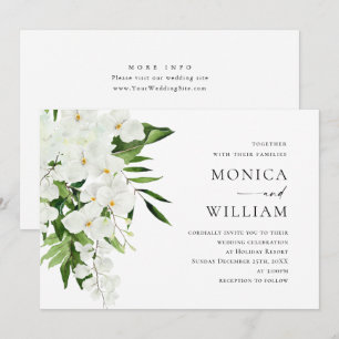 Elegant White Orchids Bohemian Greenery Bröllop Inbjudningar