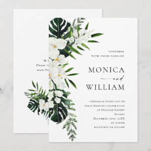 Elegant White Orchids Bohemian Greenery Bröllop Inbjudningar