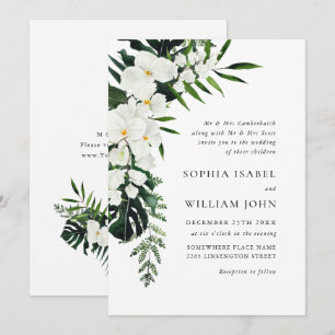 Elegant White Orchids Bohemian Greenery Bröllop Inbjudningar