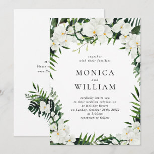 Elegant White Orchids Bohemian Greenery Bröllop Inbjudningar