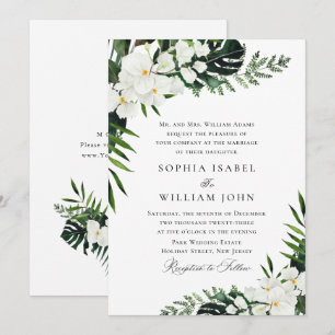Elegant White Orchids Bohemian Greenery Bröllop Inbjudningar
