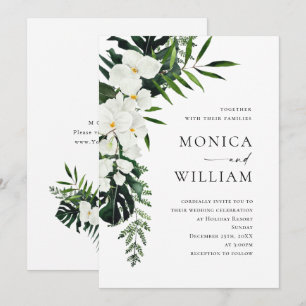 Elegant White Orchids Bohemian Greenery Bröllop Inbjudningar