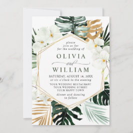 Elegant White Orchids Bohemian Greenery Bröllop Inbjudningar