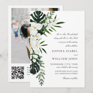 Elegant White Orchids Bohemian Greenery Bröllop Inbjudningar