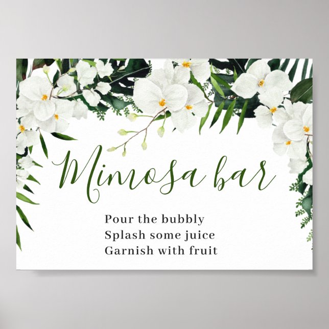 Elegant White Orchids Bohemian Mimosa Pub Sign Poster (Framsidan)
